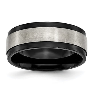 High-Quality 8mm Titanium Chisel Beveled Edge Band with Stylish Black IP Coating