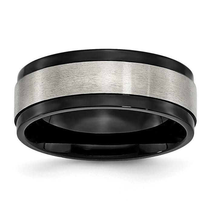 Order Stylish 8mm Titanium Chisel Beveled Edge Band - Luxury Black IP Coating-1
