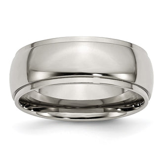 Buy 8mm Polished Titanium Band with Ridged Edge - Stylish High-Quality Design