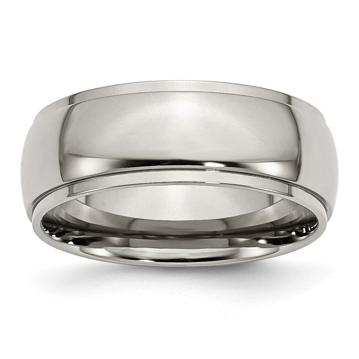 Buy 8mm Polished Titanium Band with Ridged Edge - Stylish High-Quality Design-1