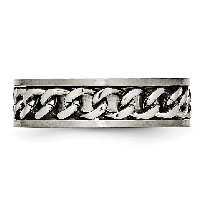 High-Quality 7mm Chisel Titanium Brushed Chain Inlay Ring - Stylish Value!-3