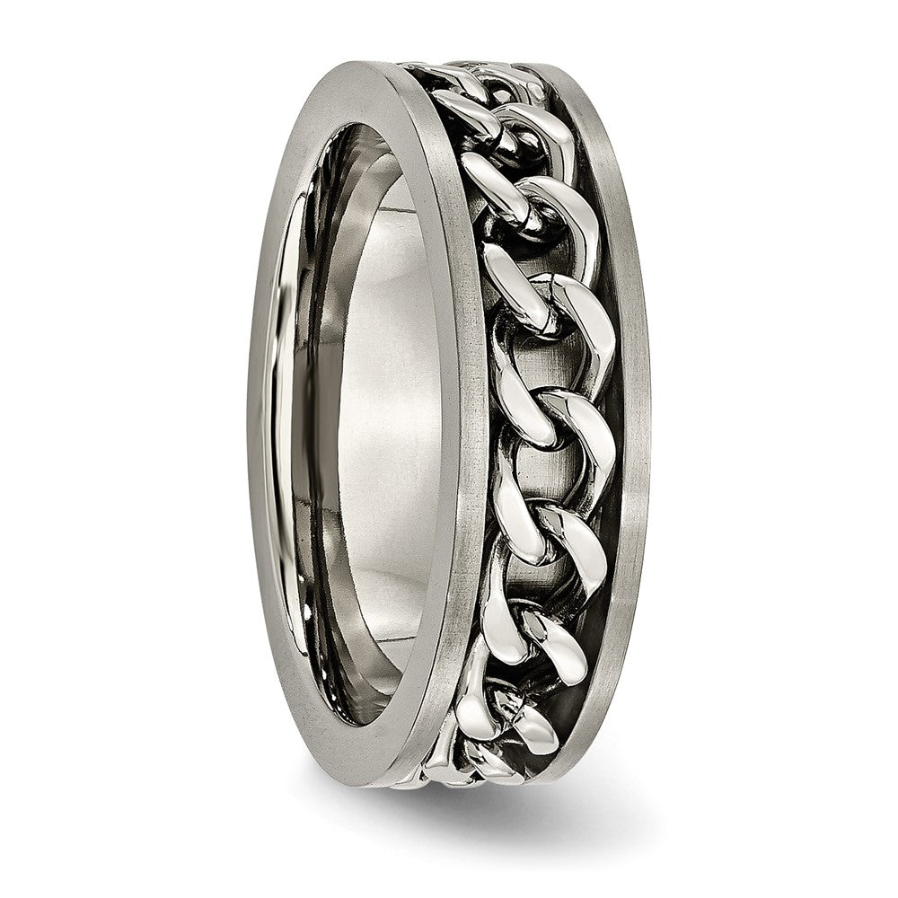 High-Quality 7mm Chisel Titanium Brushed Chain Inlay Ring - Stylish Value!