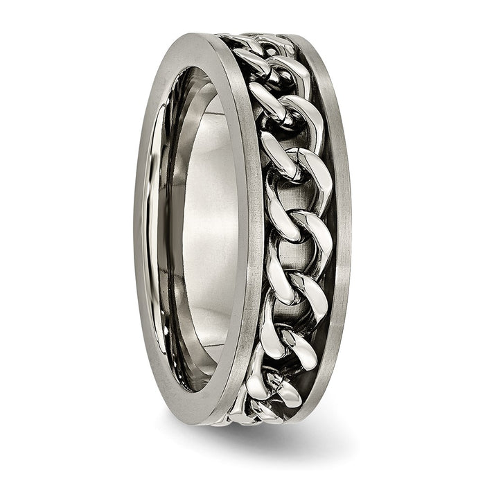 High-Quality 7mm Chisel Titanium Brushed Chain Inlay Ring - Stylish Value!-4