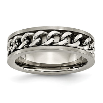Exclusive Brushed Titanium 7mm Chain Inlay Band by Chisel - Stylish Value!