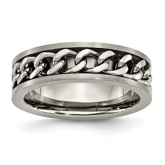 High-Quality 7mm Chisel Titanium Brushed Chain Inlay Ring - Stylish Value
