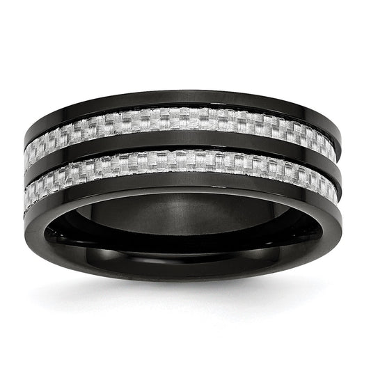 Buy Stylish 8mm Chisel Titanium Band with Polished Black IP & Carbon Inlay