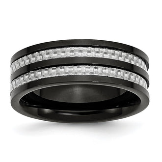 Buy Stylish 8mm Titanium Band with Polished Black IP & Grey Carbon Fiber Inlay