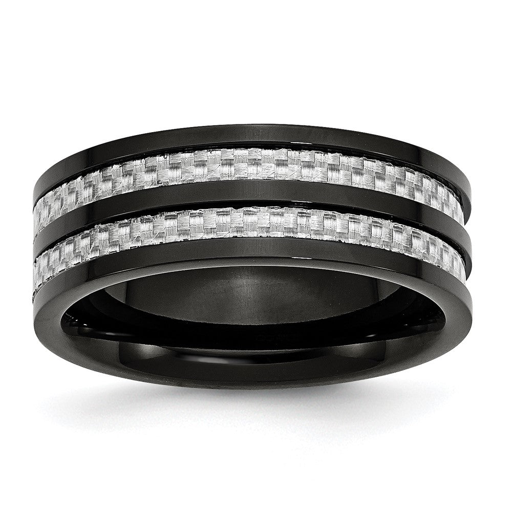 High-Quality 8mm Titanium Band with Polished Black IP & Grey Carbon - Stylish Value