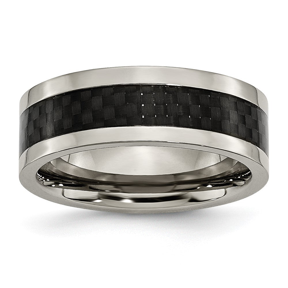 Buy Stylish 8mm Titanium Chisel Band with Black Carbon Fiber Inlay - Luxury Finish