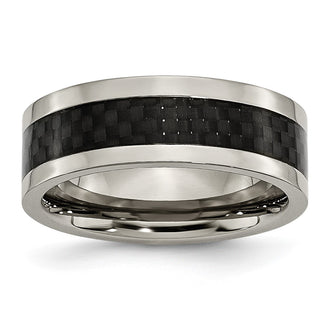 Order Stylish 8mm Chisel Titanium Band with Black Carbon Fiber Inlay