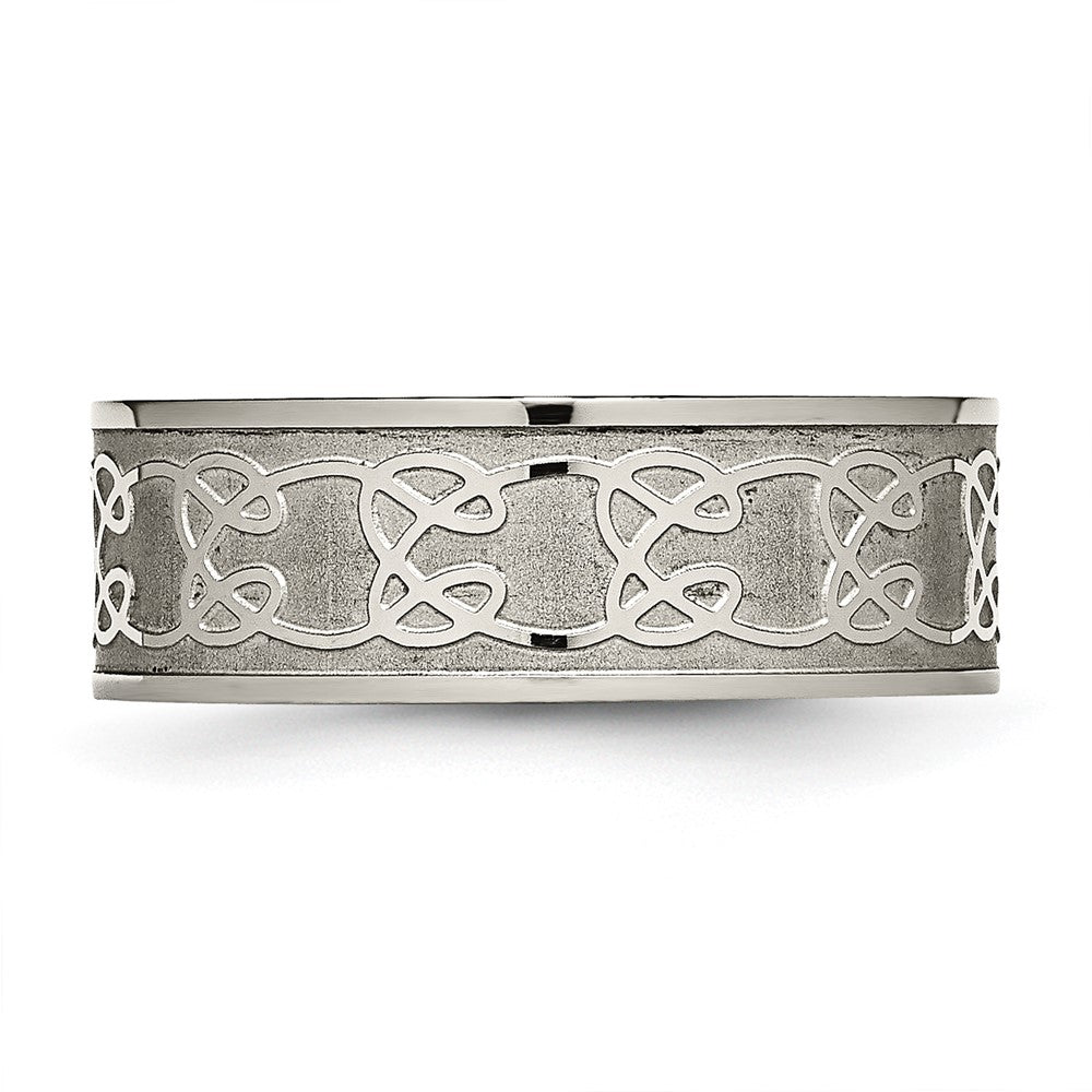 Buy Stylish 8mm Brushed Titanium Chisel Band - Luxury Scroll Design