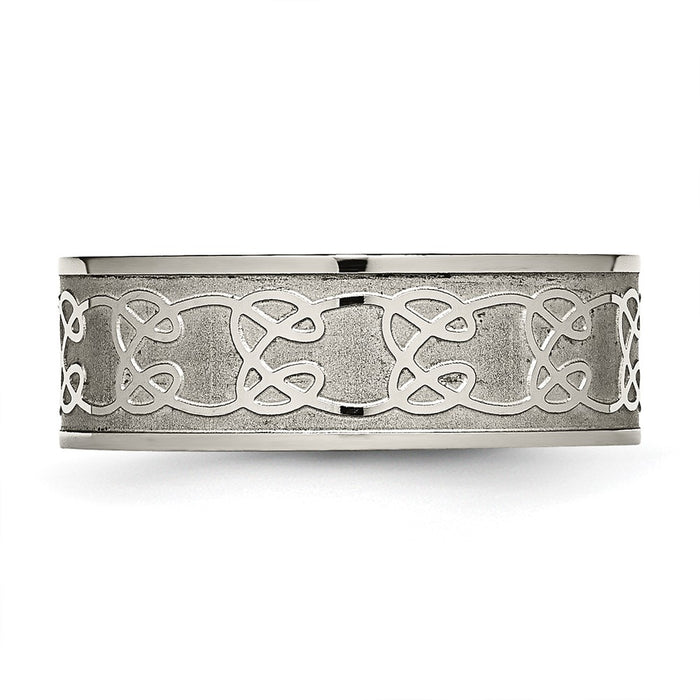 Buy Stylish Brushed Titanium 8mm Scroll Design Chisel Band - Luxury Look!-3