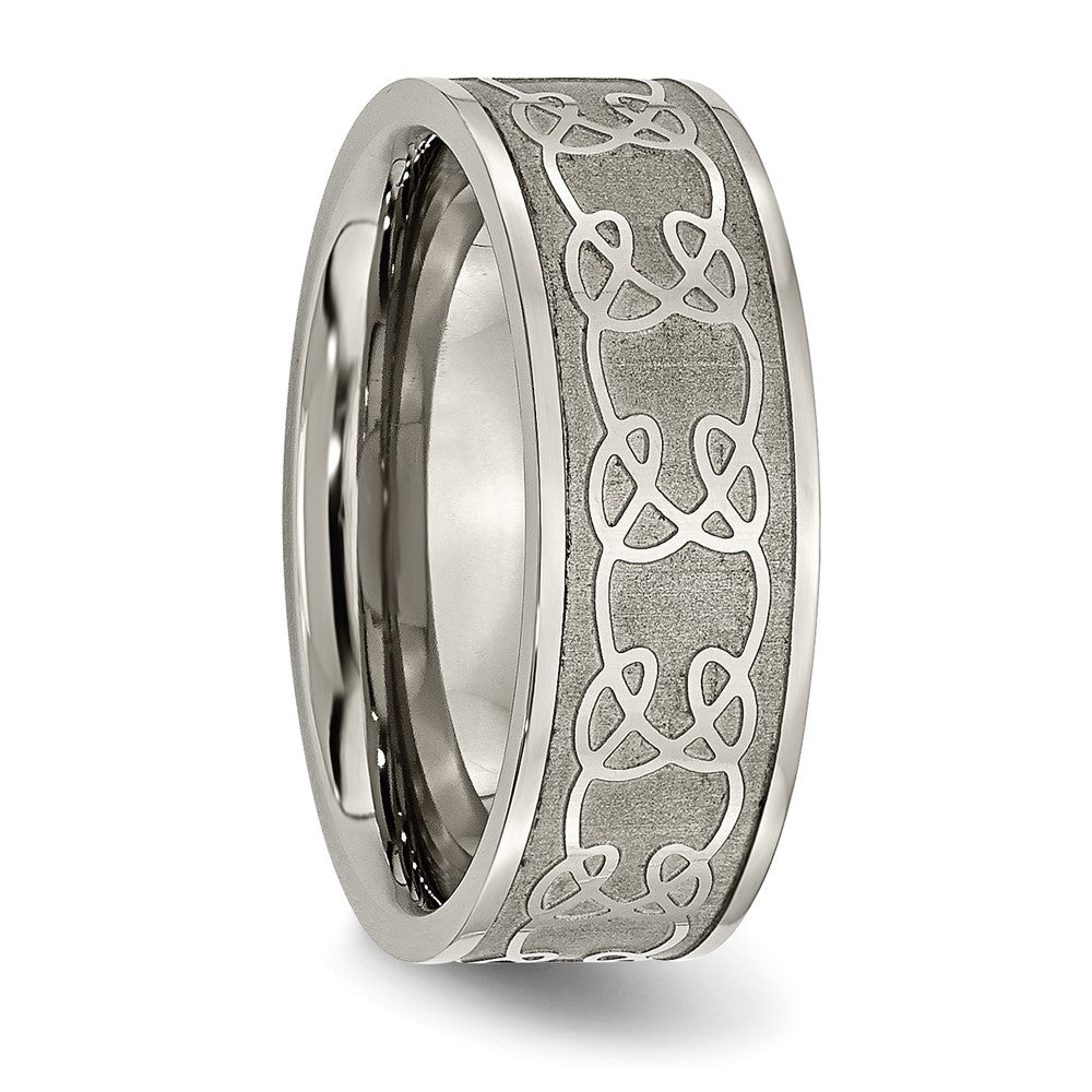 Buy Stylish 8mm Brushed Titanium Chisel Band - Luxury Scroll Design