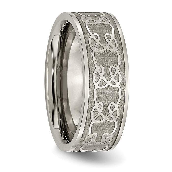 Buy Stylish 8mm Brushed Titanium Chisel Band - Luxury Scroll Design-4