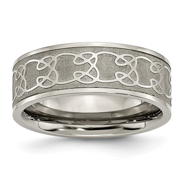 Brushed Titanium 8mm Scroll Design Chisel Band