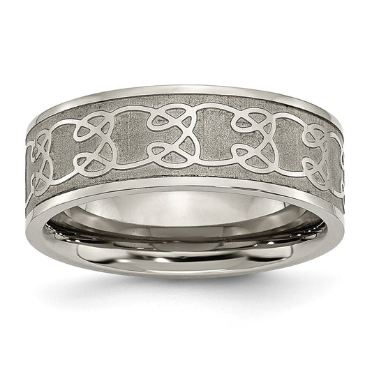 Buy Stylish Brushed Titanium 8mm Scroll Design Chisel Band - Luxury Look!