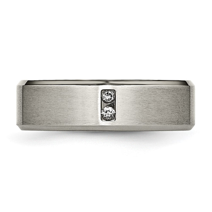 Shop Stylish Brushed Titanium 7mm Band with Diamond Accent & Chiseled Center-4
