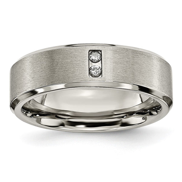 Brushed Titanium 7mm Band with Diamond Accent & Chiseled Center