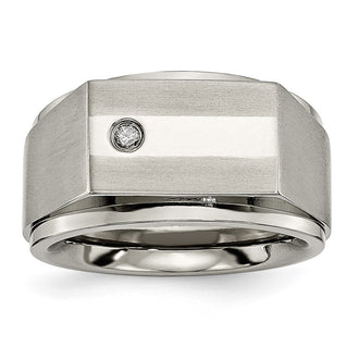 Buy Designer Chisel Titanium Signet Band - 1/20 Carat Diamond Accent, Stylish!