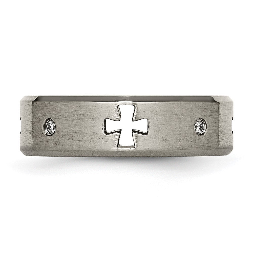 Exclusive Chisel Titanium 7mm Band with Diamond Cross Cut-Out - Stylish Design