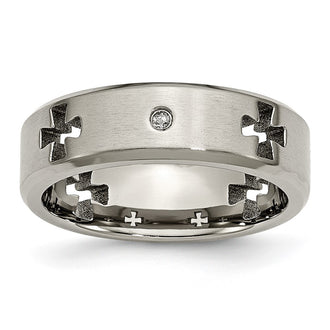 Buy Stylish Chisel Titanium Brushed 7mm Band with 1/20 Carat Diamond Cut-Out