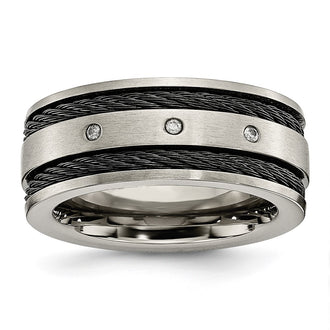 Shop Stylish Chisel Titanium Brushed Black IP-Plated 10mm Band with Diamond Accent