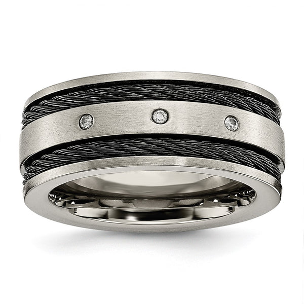 10mm Chisel Titanium Brushed Black IP-Plated Band with Diamond Accent