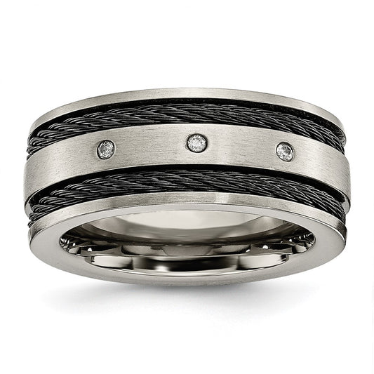 Shop Exclusive 10mm Chisel Titanium Brushed Black IP-Plated Band with Diamond Accent