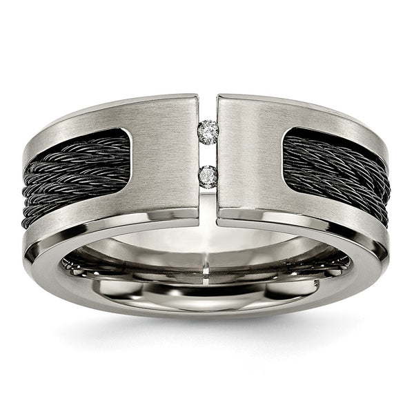 Chisel Titanium 10mm Black IP-Plated Band with 1/20 Carat Diamond Accent
