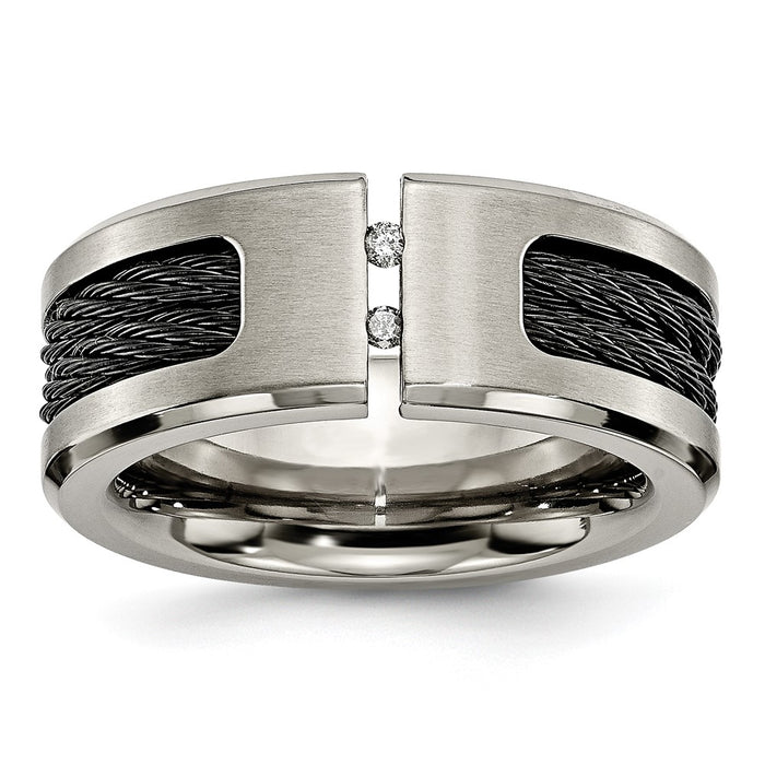 Shop Stylish Chisel Titanium 10mm Band with Diamond Accent & Black IP-Plating-1