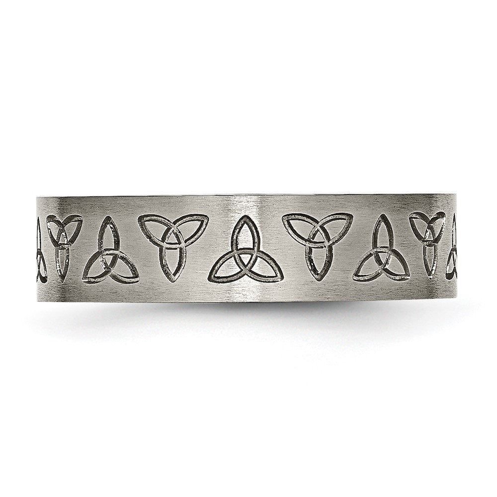 Exclusive 6mm Brushed Titanium Flat Band with Trinity Symbol - Stylish Value!