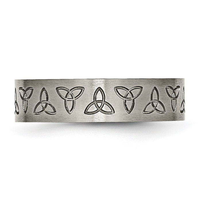 Exclusive 6mm Brushed Titanium Flat Band with Trinity Symbol - Stylish Value!-3