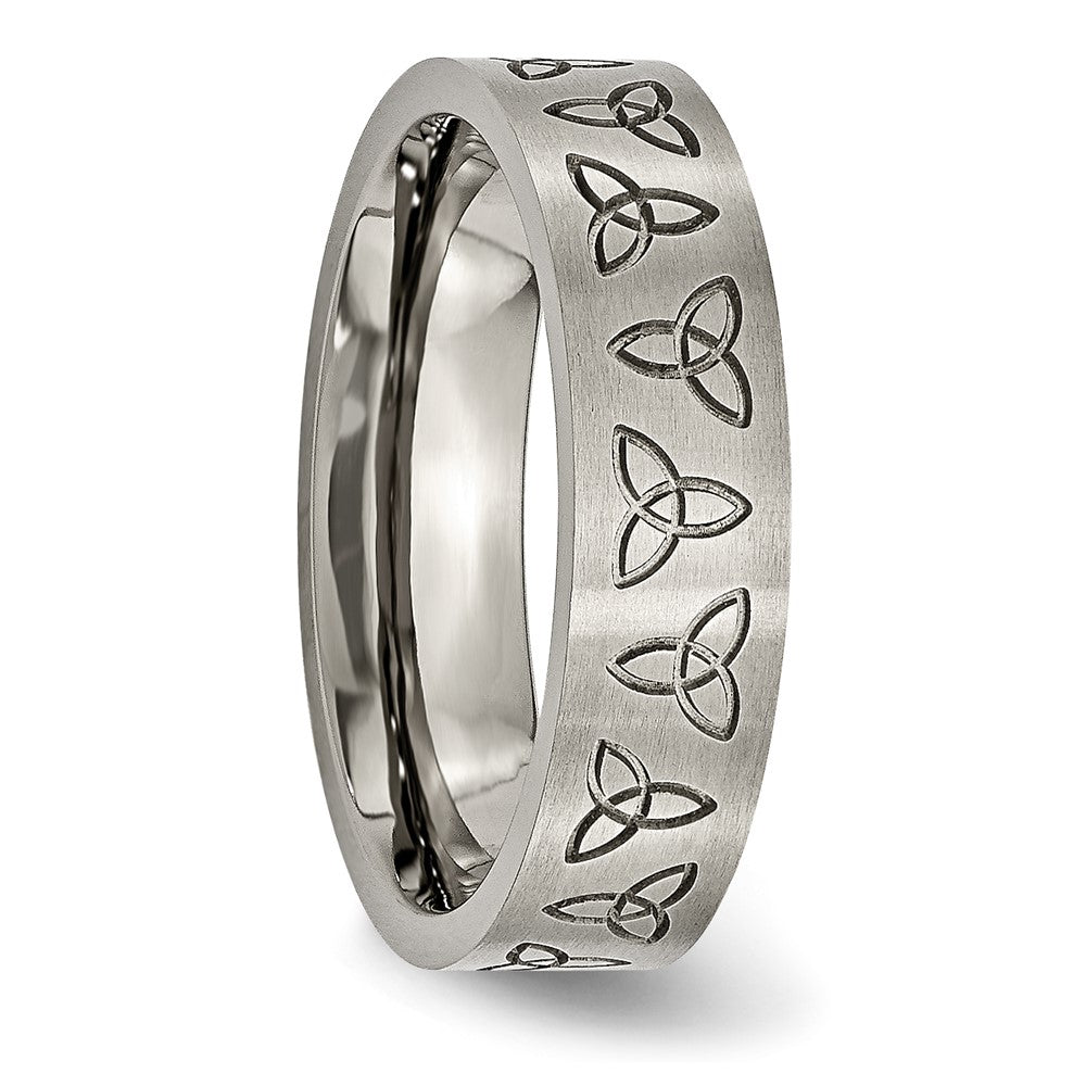 Buy Stylish Brushed Titanium 6mm Flat Band with Trinity Symbol - Luxury Value!