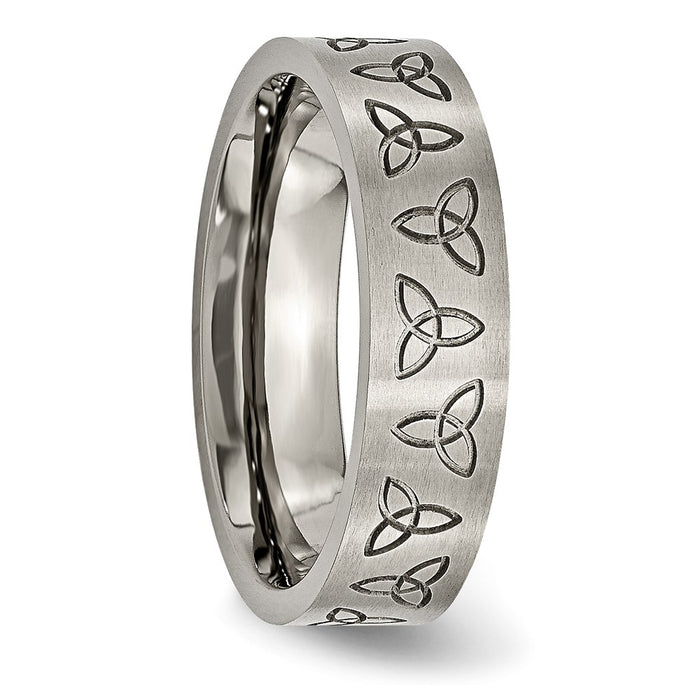 Buy Stylish Brushed Titanium 6mm Flat Band with Trinity Symbol - Luxury Value!-4