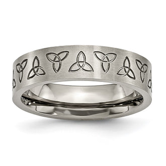 High-Quality Brushed Titanium 6mm Flat Band with Trinity Symbol - Stylish Value!