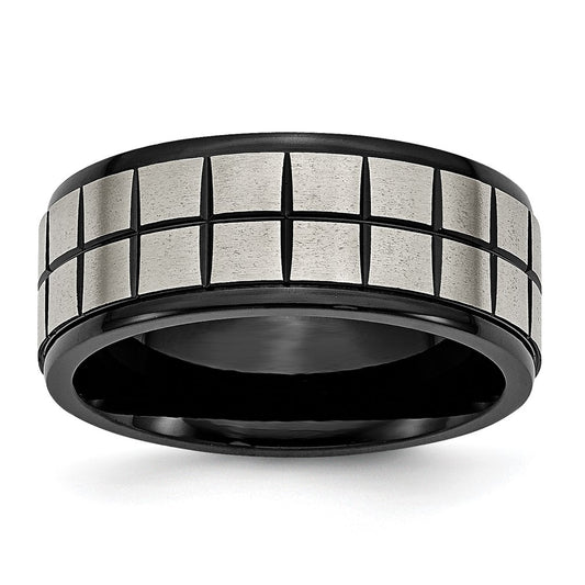 Buy Stylish 9mm Chisel Titanium Band - Brushed Center & Black IP Coating