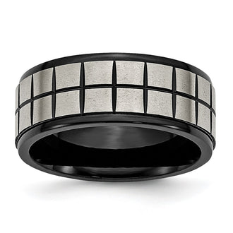 Shop Stylish 9mm Chisel Titanium Band - Brushed Center, Black IP Coating
