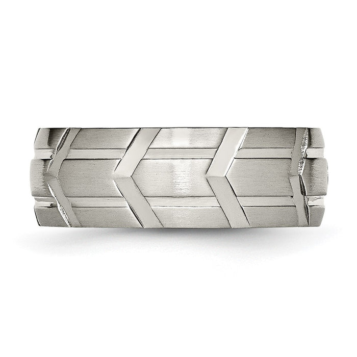High-quality Chiseled Titanium 8mm Band - Stylish Brushed & Polished Finish-3
