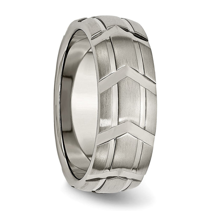 High-quality Chiseled Titanium 8mm Band - Stylish Brushed & Polished Finish-4