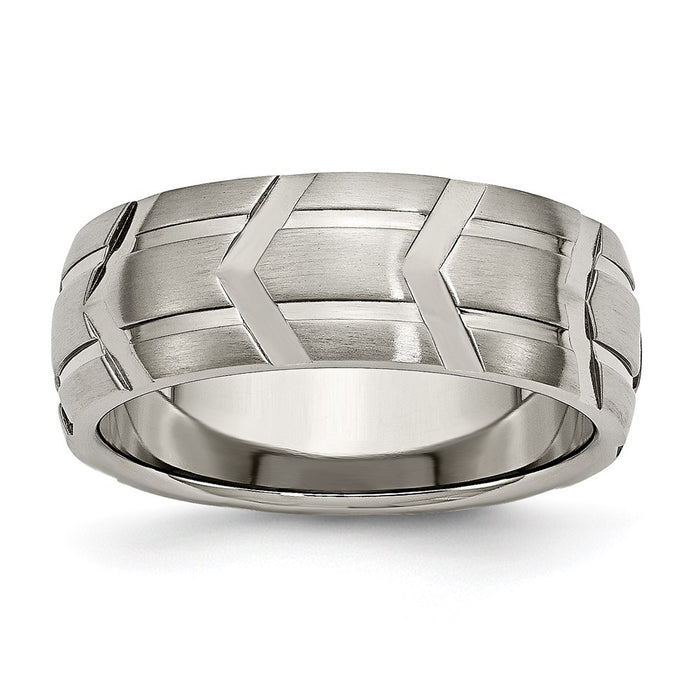 High-quality Chiseled Titanium 8mm Band - Stylish Brushed & Polished Finish-1