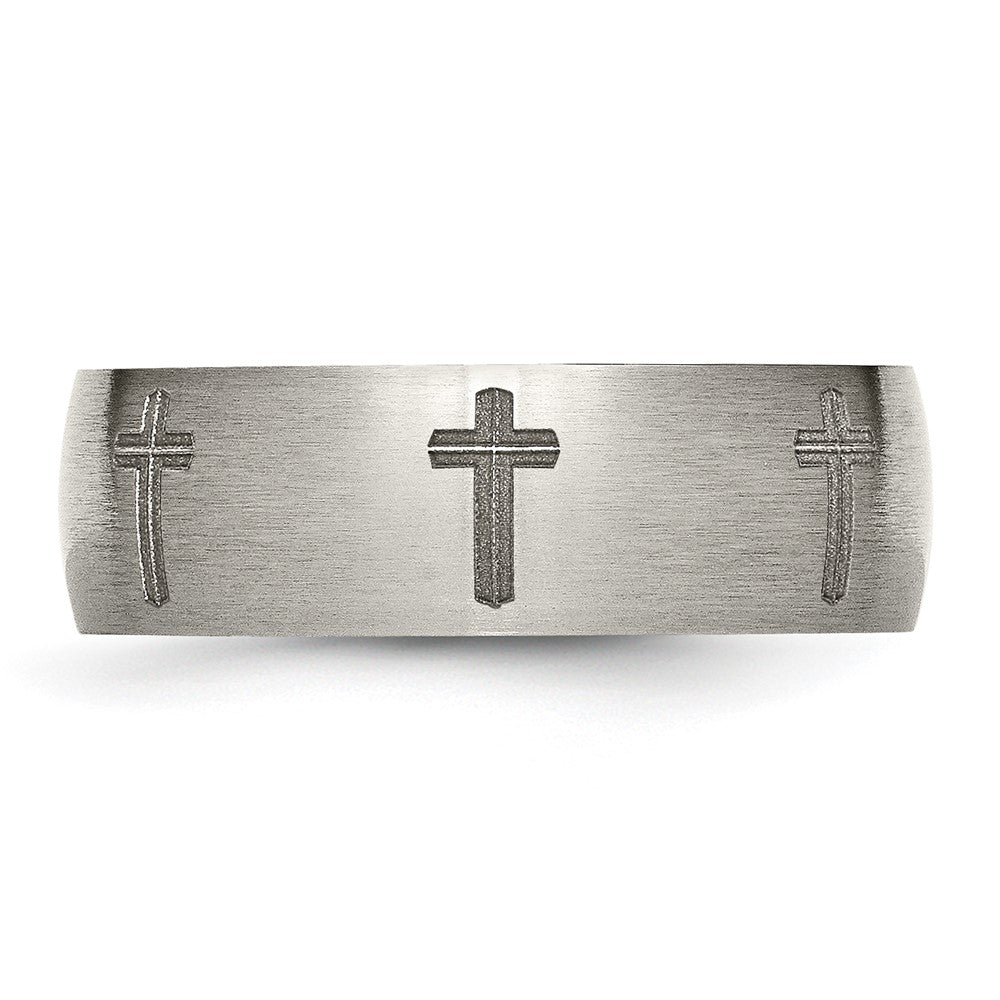 High-Quality 8mm Titanium Band with Cross Engraving - Stylish & Affordable!