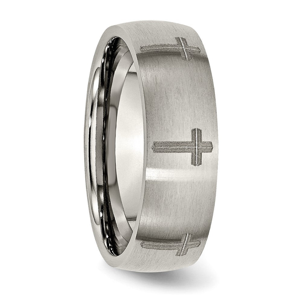 High-Quality Brushed Titanium 8mm Band with Chiseled Cross Design - Stylish Value!