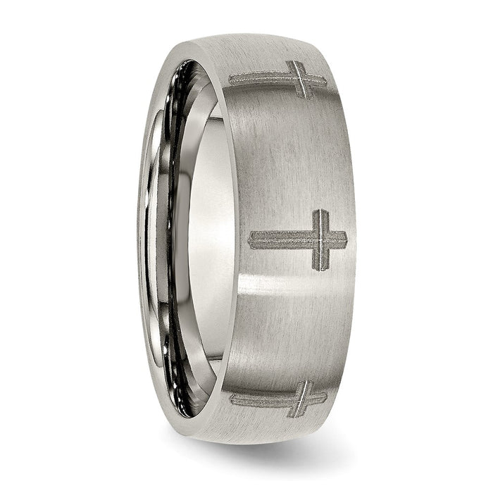 High-Quality Brushed Titanium 8mm Band with Chiseled Cross Design - Stylish Value!-4