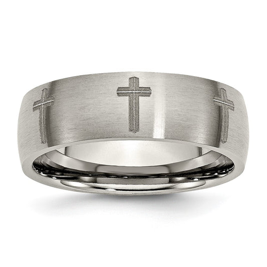 High-Quality 8mm Titanium Band with Cross Engraving - Stylish & Affordable!