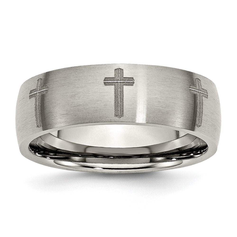High-Quality Brushed Titanium 8mm Band with Chiseled Cross Design - Stylish Value