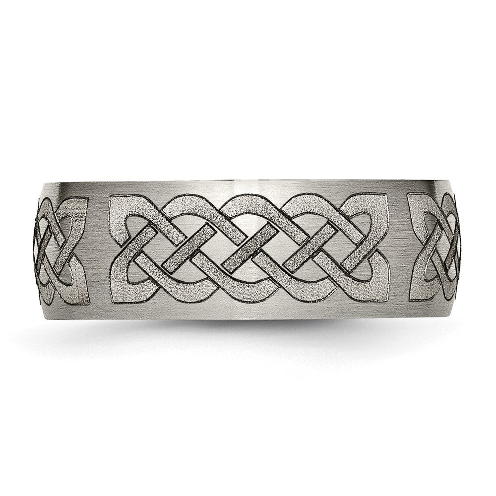Buy Stylish 8mm Brushed Titanium Celtic Laser Engraved Chisel Band - Value!