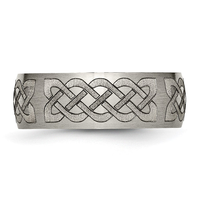 Buy Stylish 8mm Titanium Brushed Celtic Laser Engraved Chisel Band - Affordable!-3