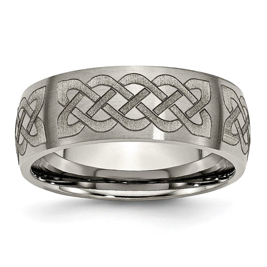 Buy Stylish 8mm Brushed Titanium Celtic Laser Engraved Chisel Band - Value!