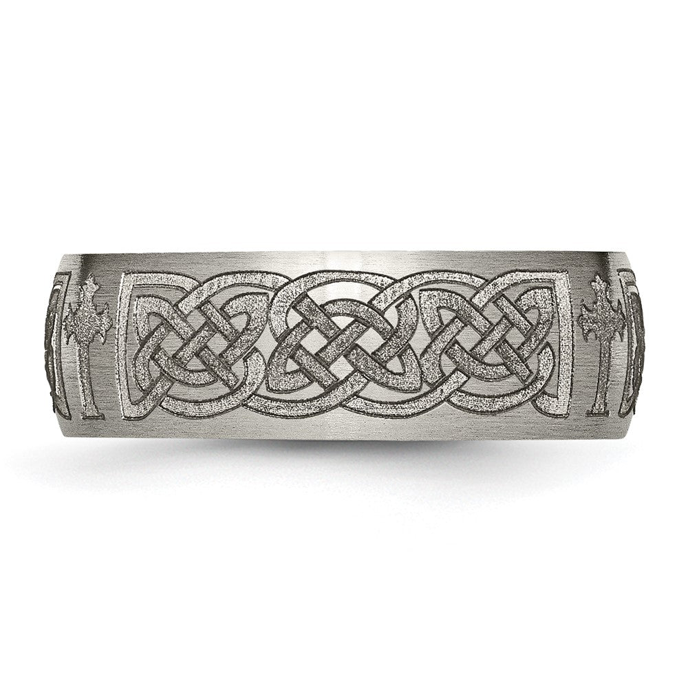 Buy Stylish Brushed Titanium Celtic Cross 8mm Band - Luxury Laser-Engraved