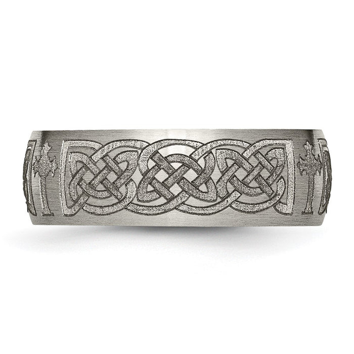 Buy Stylish Brushed Titanium Celtic Cross 8mm Band - Luxury Laser-Engraved-3